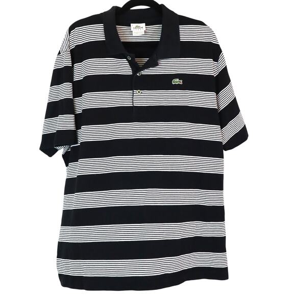 Lacoste Sport 8 XL Mens Short Sleeve Polo Black and White Striped Alligator Logo - Picture 1 of 7